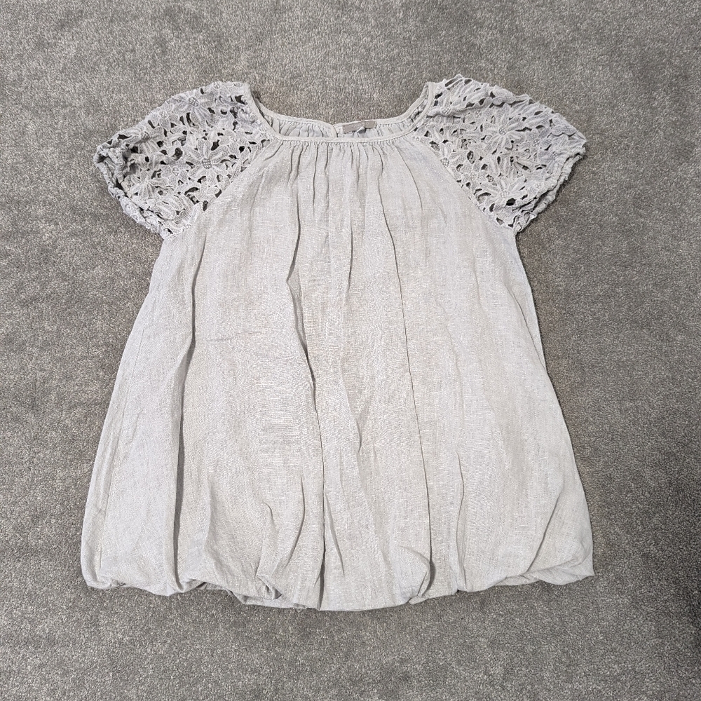 Carina Ricci Women's Linen Blouse Size Small Oversized Crochet Balloon Hem